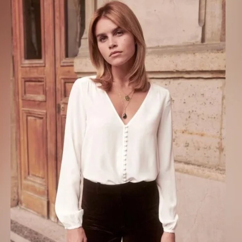 NEW Sezane Heloise Blouse 100% Silk Ecru Size 40 ARCHIVE PIECE - EXTREMELY RARE!